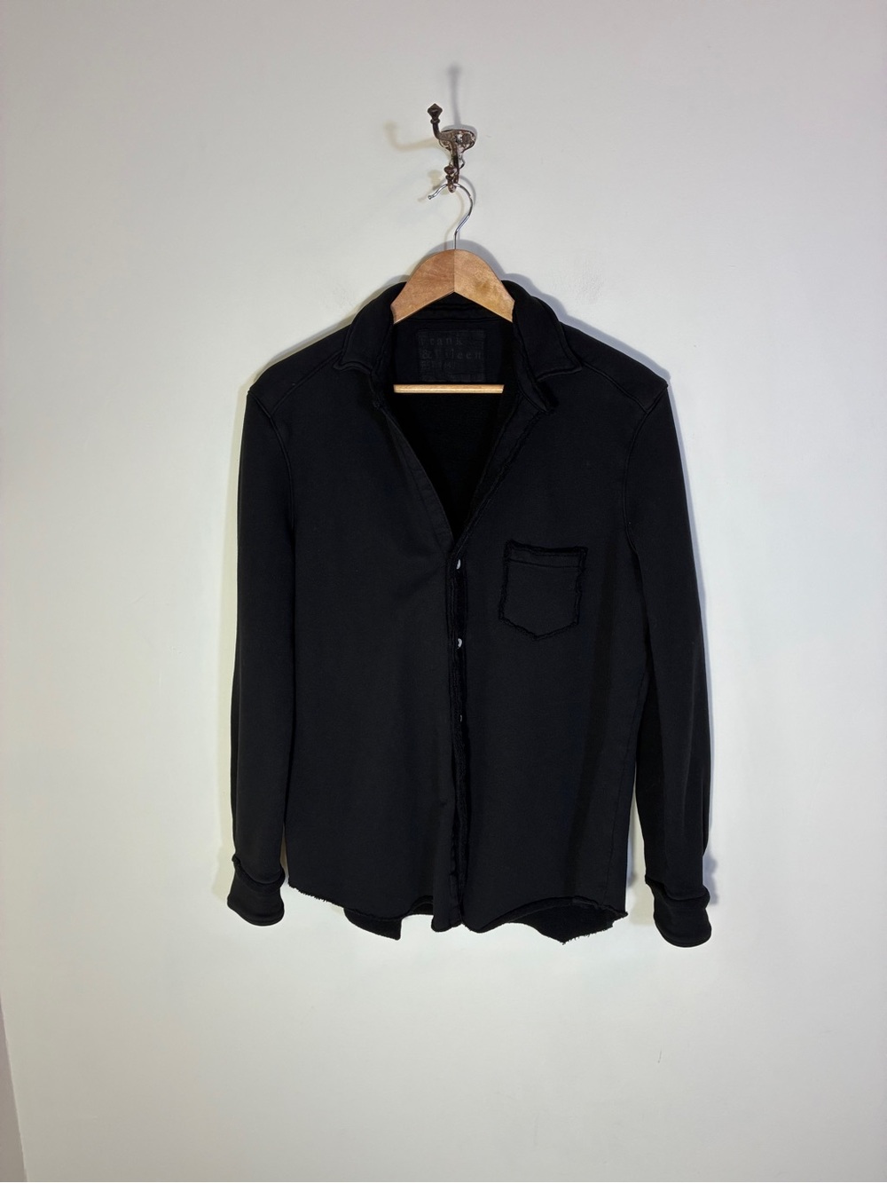 Frank & Eileen Black Eileen Sweatshirt Triple Terry Button Up Size L